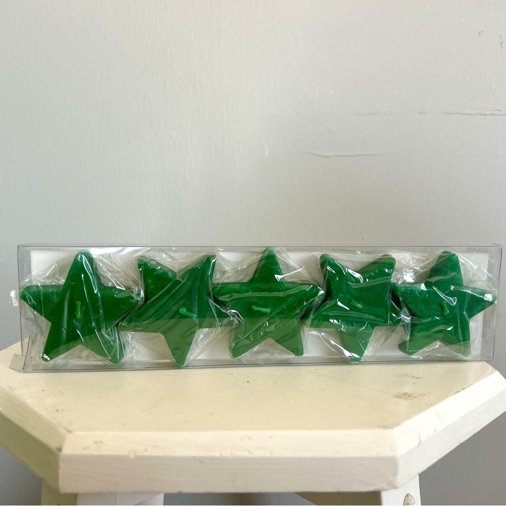 Vintage Brand New Green Star Celestial Tea-light Candles (5)